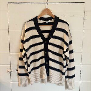 Madewell Oversized Stripe Cotton Cardigan Sweater Cream Navy | Preppy Button Fro
